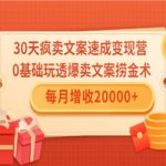 0天疯卖文案速成变现营,0基础玩透爆卖文案捞金术!每月增收20000+